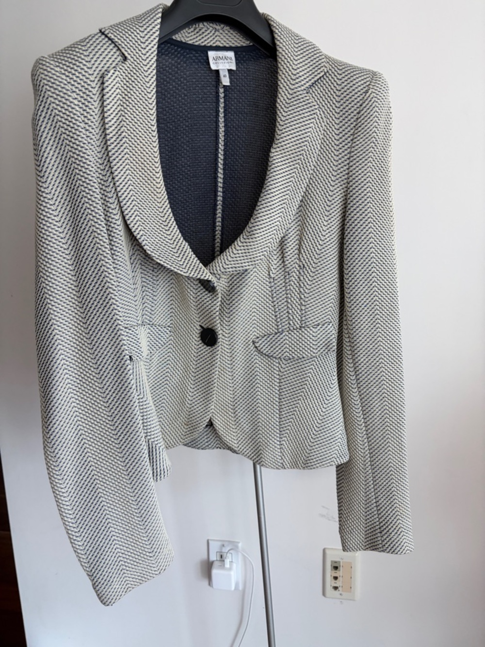 Armani Collezioni Black and White Herringbone Blazer